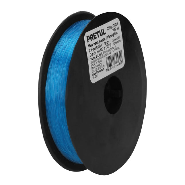 Carrete con 100 m de hilo para pesca azul calibre 0.40 mm (HIPE-40)