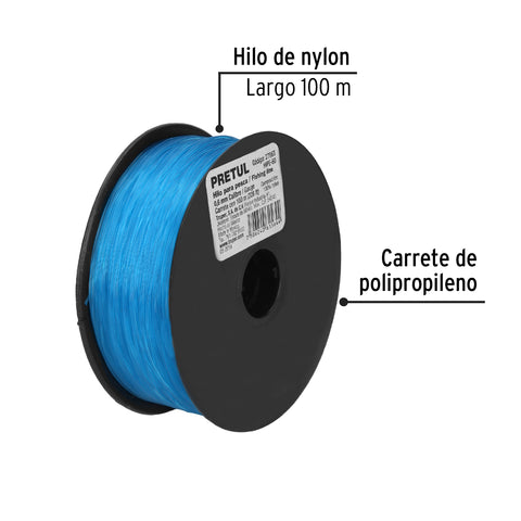 Carrete con 100 m de hilo para pesca azul calibre 0.60 mm | HIPE-60 | 27063