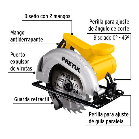 Sierra circular 7-1/4', 1200W, PRETUL | SICI-7-1/4P | 27098