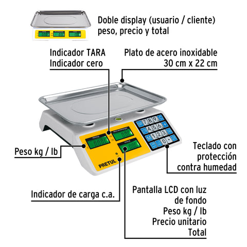 Báscula electrónica multifunciones 30 kg, Pretul | BASE-30P | 27119