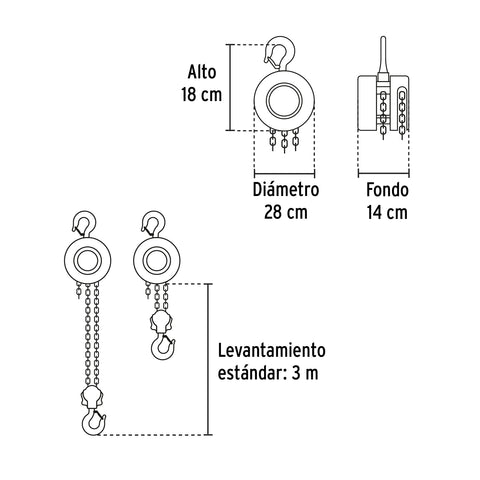 Polipasto de cadena de 3 ton, Pretul | POL-3P | 27129
