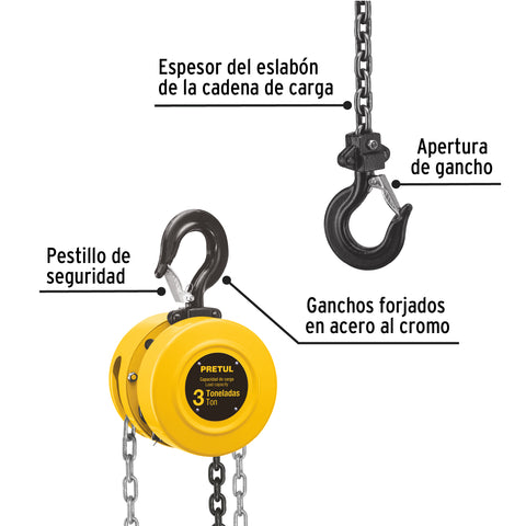 Polipasto de cadena de 3 ton, Pretul | POL-3P | 27129