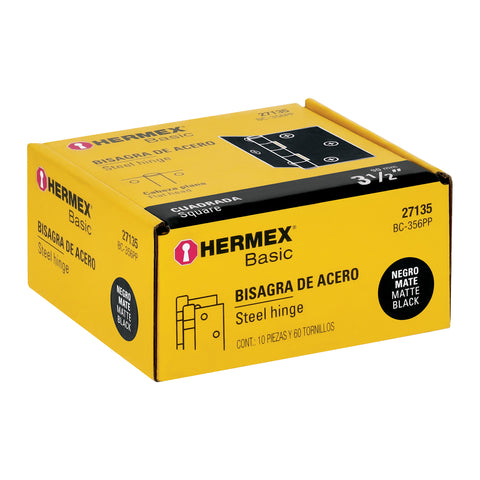 Bisagra cuadrada 3-1/2', negro mate, cabeza plana, BASIC | BC-356PP | 27135