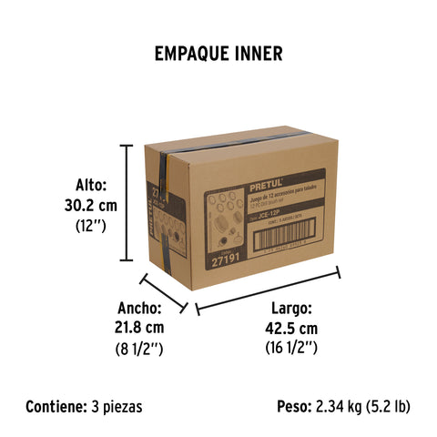 Juego 12 accesorios de limpieza y asentado p/taladro, Pretul | JCE-12P | 27191