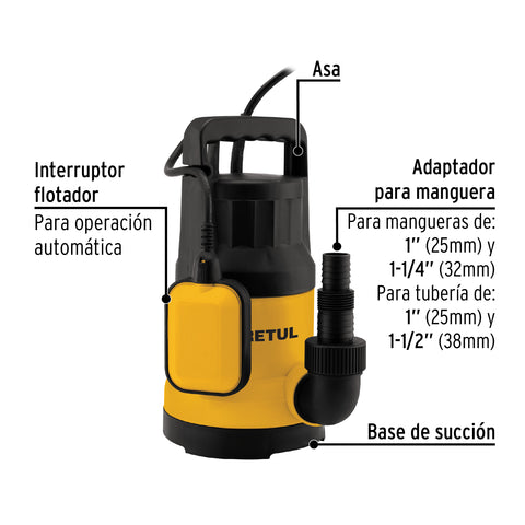 Bomba sumergible plástica, 1 HP para agua limpia, PRETUL | BOS-1LPP | 27197