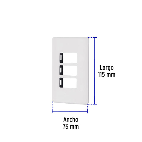 Placa 3 módulos de ABS, blanca, Volteck Basic | PPTR-B | 27224
