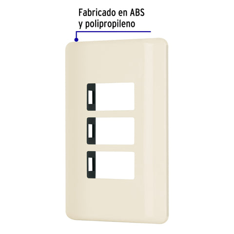 Placa 3 módulos, marfil, línea Volteck Basic | PPTR-BI | 27233