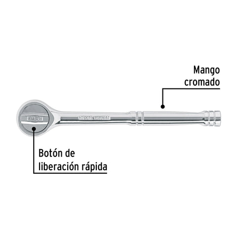 Matraca cuadro 3/8' liberación rápida cabeza redonda, Pretul | M-3845P | 27352