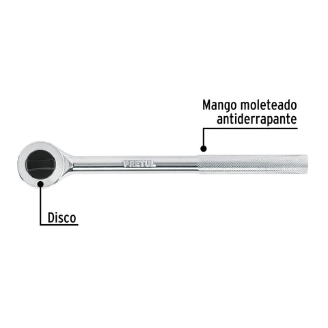 Matraca cuadro 1/2' cabeza redonda con disco, Pretul | M-1245DP | 27353