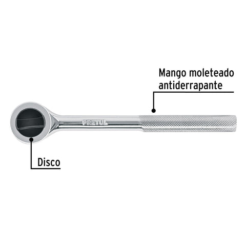 Matraca cuadro 3/8' cabeza redonda con disco, Pretul | M-3845DP | 27354