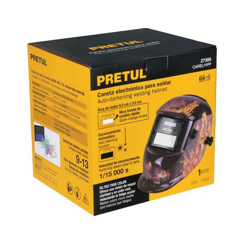 Careta electrónica p/soldar, fuego, sombra 9 a 13, PRETUL | CAREL-11FP | 27355