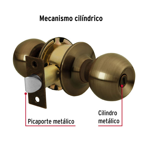 Cerradura esfera cilíndrico, baño, antiguo, blíster, BASIC | BAL-LA-BPB | 28055