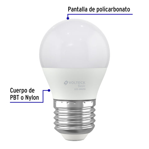 Lámpara LED G45 3 W (equiv. 25 W), luz de día, caja, Basic | LED-30GFB | 28057