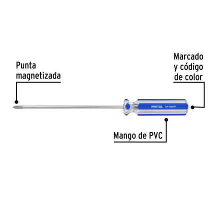 Desarmador de cruz 1/8' x 4' mango de PVC, Pretul | DP-1/8X4TP | 28076
