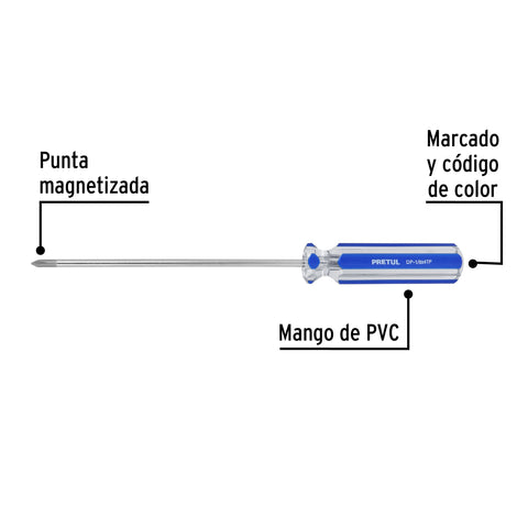Desarmador de cruz 1/8' x 4' mango de PVC, Pretul | DP-1/8X4TP | 28076