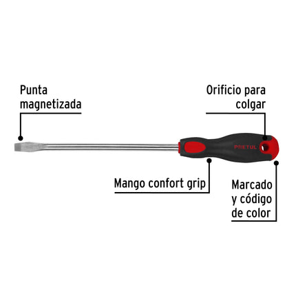 Desarmador plano 3/8' x 8' mango Comfort Grip, Pretul | DR-3/8X8BP | 28080