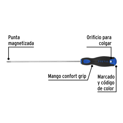 Desarmador de cruz 1/8' x 4' mango Comfort Grip, Pretul | DP-1/8X4BP | 28082