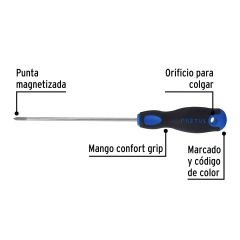 Desarmador de cruz 1/8' x 6' mango Comfort Grip, Pretul | DP-1/8X6BP | 28083