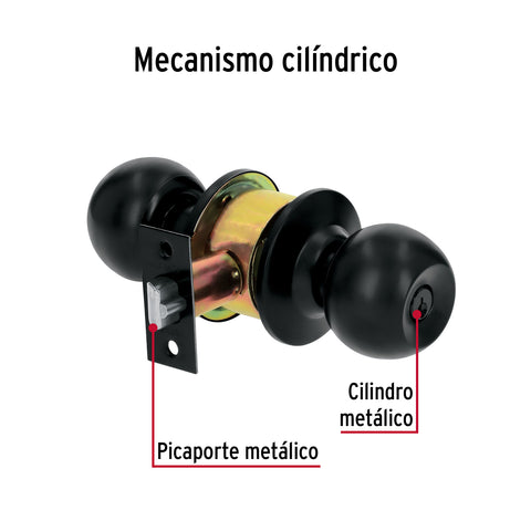 Cerradura tipo esfera, cilíndrico, recámara, negro, BASIC | BAL-NE-RP | 28138