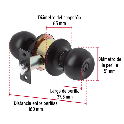 Cerradura esfera, cil, entrada, negro, blíster, BASIC | BAL-NE-EPB | 28140
