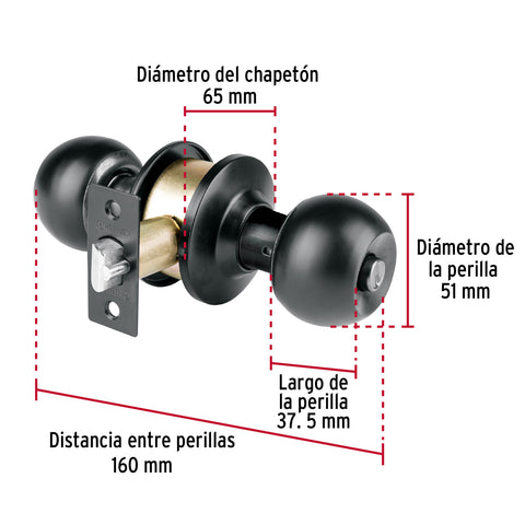 Cerradura esfera, cil, recámara, negro, blíster, BASIC | BAL-NE-RPB | 28141