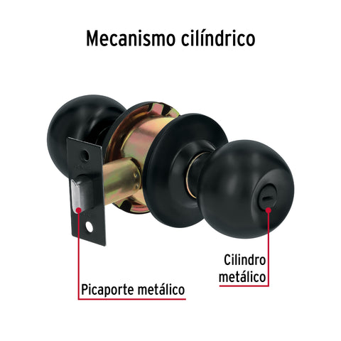 Cerradura esfera, cil, baño, negro, blíster, BASIC | BAL-NE-BPB | 28142