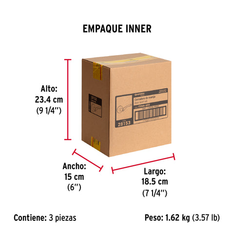 Cerradura manija 'Milán' p/recámara, negro, cil latón, BASIC | CEMA-6RB | 28153