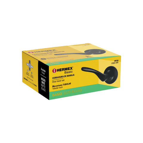 Cerradura manija 'Milán' p/baño, negro, cil latón, BASIC | CEMA-6BB | 28154