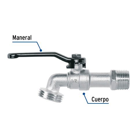 Llave de esfera de zinc 1/2', 110 g, s/adaptador, Pretul | LL-21PS | 28200