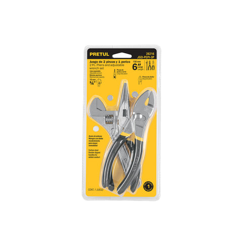 Juego de 2 pinzas y 1 llave ajustable, mangos de PVC, Pretul | JGO-PEPI-3P | 28216