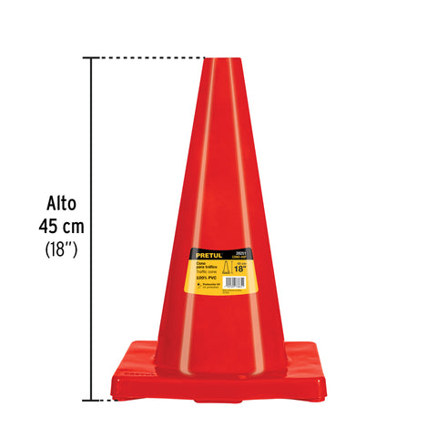 Cono de precaución de 45 cm de PVC, Pretul | CONO-45P | 28251