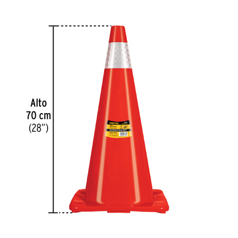 Cono de precaución de 70 cm de PVC con reflejante, Pretul | CONO-70RP | 28254