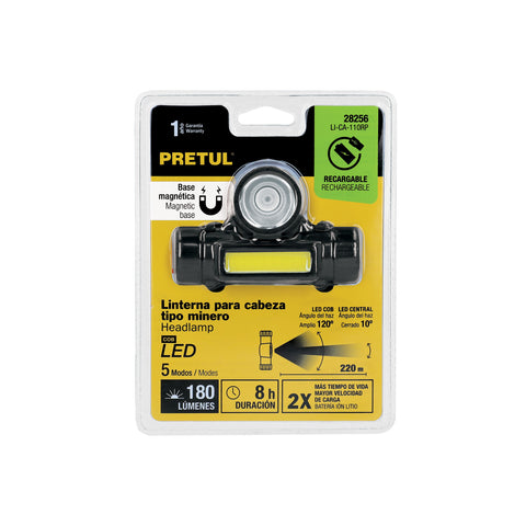 Linterna de minero LED 180 lm, con imán, recargable, PRETUL | LI-CA-110RP | 28256