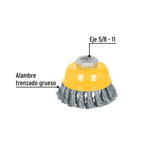 Carda copa 3' alambre trenzado grueso, eje 5/8'-11, Pretul | CT-608XP | 28257