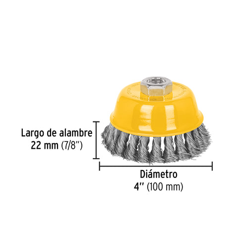 Carda copa 4' alambre trenzado fino, eje 5/8'-11, Pretul | CT-610P | 28258