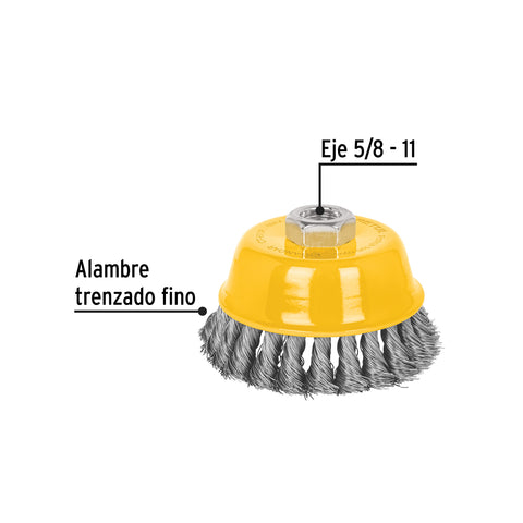 Carda copa 4' alambre trenzado fino, eje 5/8'-11, Pretul | CT-610P | 28258