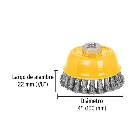 Carda copa 4' alambre trenzado grueso, eje 5/8'-11, Pretul | CT-610XP | 28259