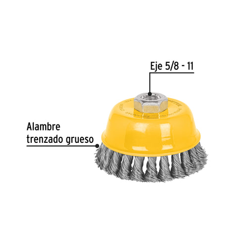 Carda copa 4' alambre trenzado grueso, eje 5/8'-11, Pretul | CT-610XP | 28259