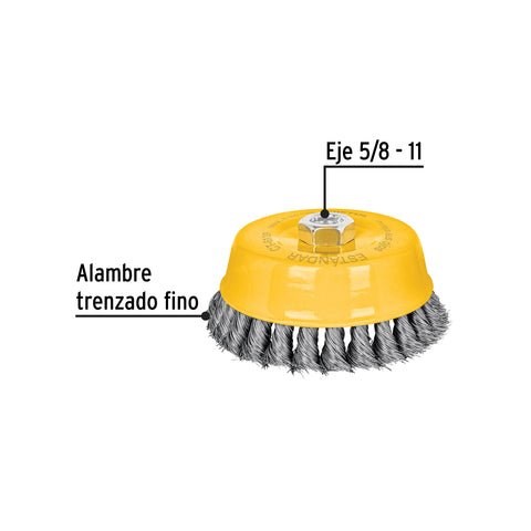 Carda copa 5' alambre trenzado fino, eje 5/8'-11, Pretul | CT-612P | 28260