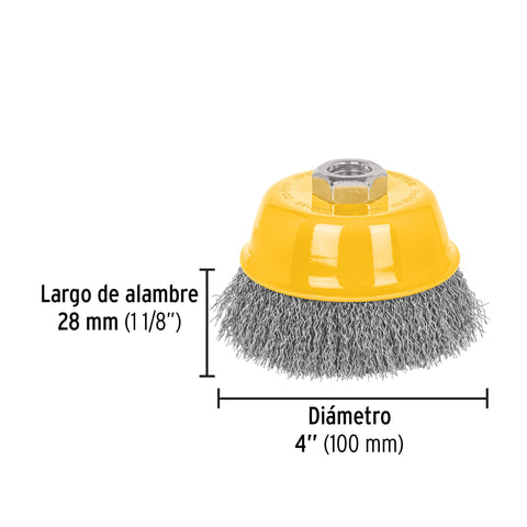 Carda copa 4' alambre ondulado fino, eje 5/8'-11, Pretul | CO-510P | 28263