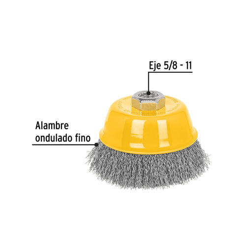 Carda copa 4' alambre ondulado fino, eje 5/8'-11, Pretul | CO-510P | 28263