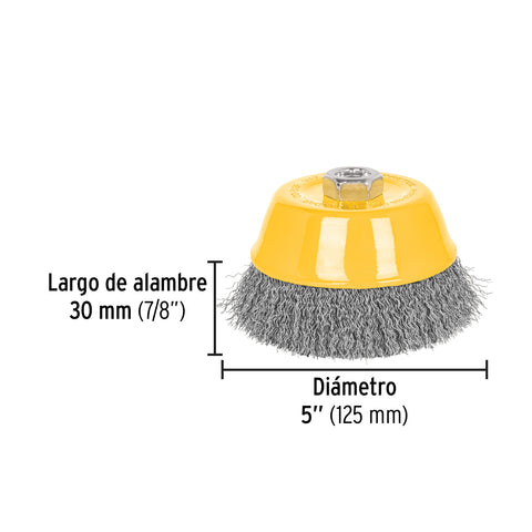 Carda copa 5' alambre ondulado fino, eje 5/8'-11, Pretul | CO-512P | 28264