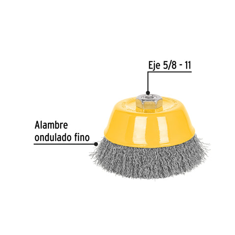 Carda copa 5' alambre ondulado fino, eje 5/8'-11, Pretul | CO-512P | 28264