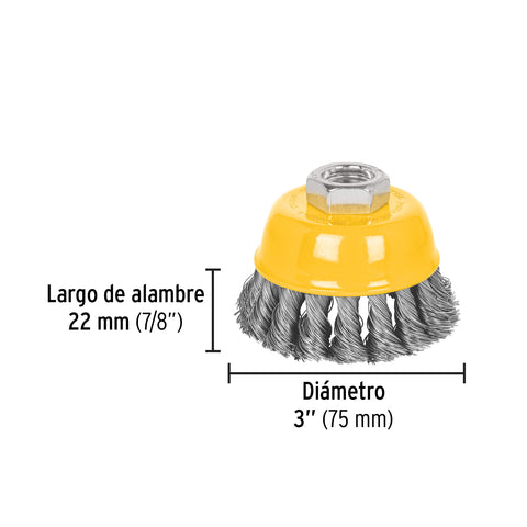 Carda copa 3' alambre trenzado fino, eje 5/8'-11, Pretul | CT-608P | 28266