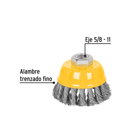Carda copa 3' alambre trenzado fino, eje 5/8'-11, Pretul | CT-608P | 28266