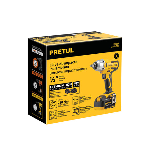Llave de impacto 1/2', 20V, 155 lb/ft, 1 batería 4Ah, PRETUL | LIMI-20P | 28268