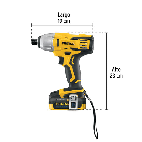 Destornillador de impacto 1/4', 20V, 1 batería 2Ah, PRETUL | DIMI-20P | 28269