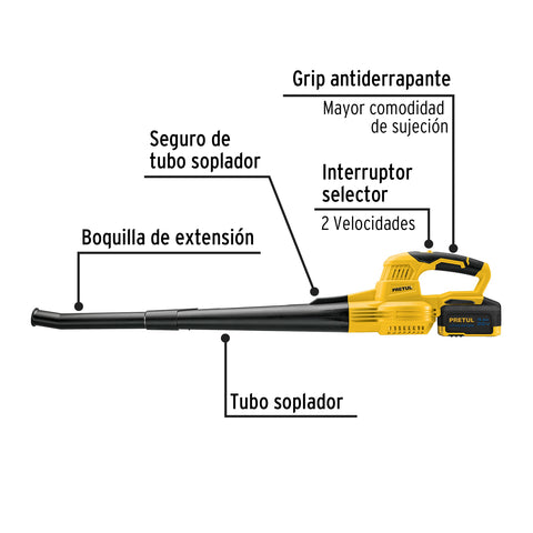 Sopladora inalámbrica 20V, 1 batería 4Ah, 1 carg. PRETUL | SOPI-20P | 28274