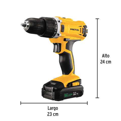 Kit taladro 1/2', 20V, 1 batería 2Ah, 32 accesorios, PRETUL | TALI-20P2K | 29001