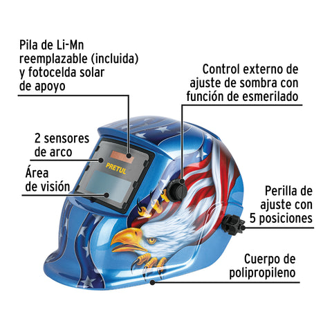 Careta electrónica p/soldar, águila, sombra 9 a 13, PRETUL | CAREL-11AP | 29011